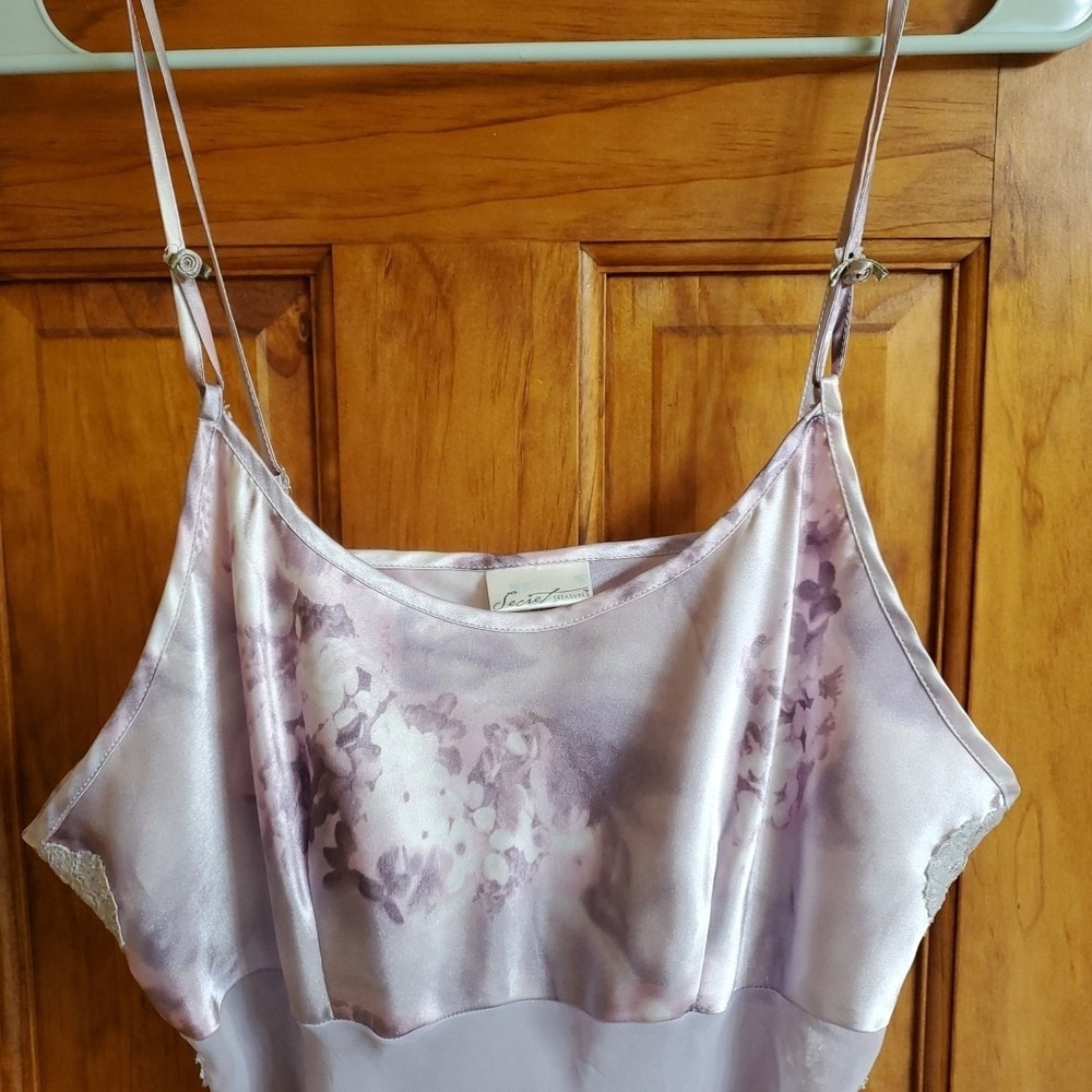Secret Treasures M Nightgown Purple Floral Satin Chiffon Lace Slip Lingerie
